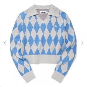 KIRSH Argyle Check Knit Cherry Sweater V-Neck Collar Like New Sz 1 / US Small 4